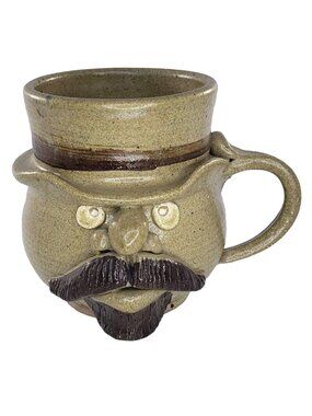 Vintage Dakota Stoneware 1977 Face Mustache Man Mug